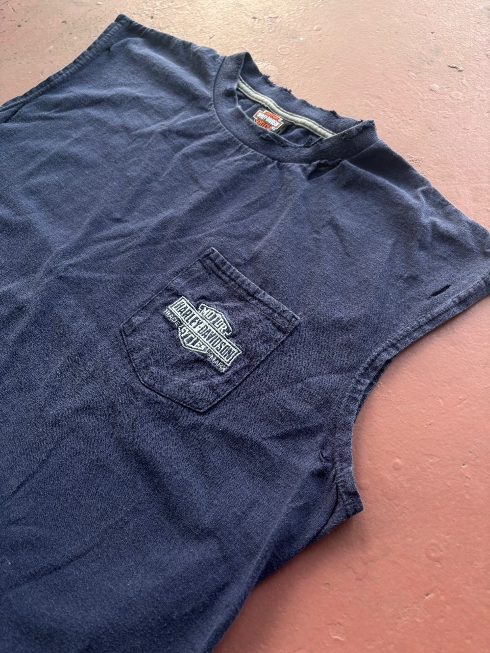 Vintage Harley Davidson Sleeveless Pocket Shirt XL Canada Distressed grunge navy